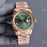 Swiss Quality Rolex Daydate II Citizen 8215 Watch Rose Gold Olive Green Dial 41mm